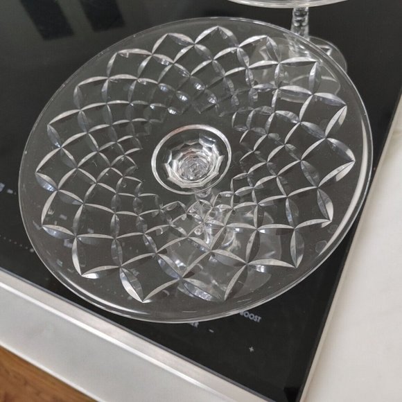 Antique Vintage Pair Crystal Glass Pedestal serving Stand 7 1/4”  6" tall 1940's - Picture 4 of 8